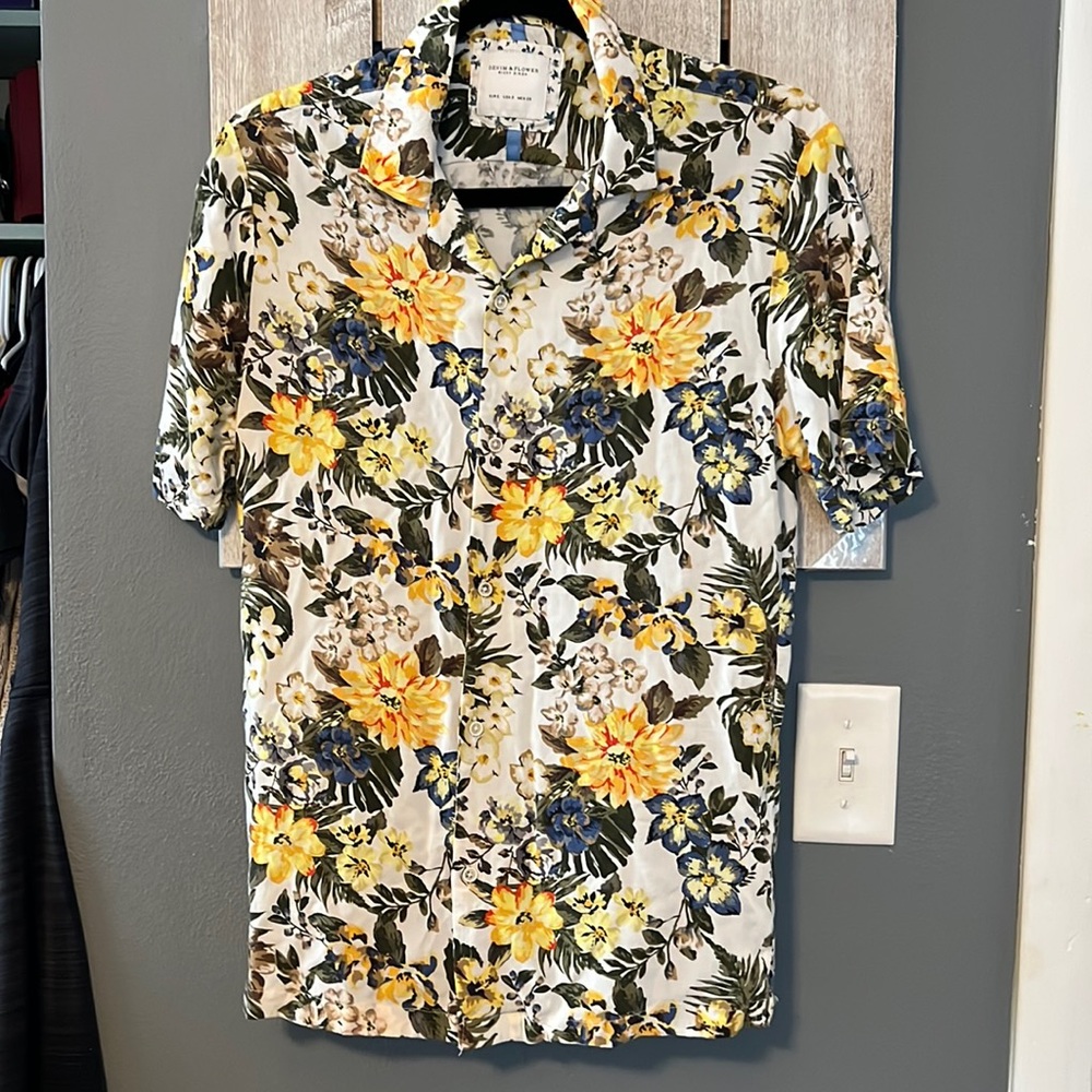 Denim & Flower Ricky Singh Floral Hawaiian Men's Size S Button Up Shirt Viscose